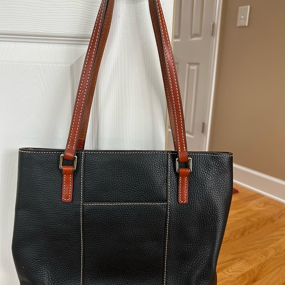 Black Leather Tote Bag with Brown Straps - Picture 2 of 5